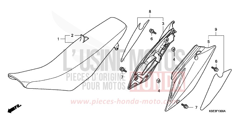 SIEGE/COUVERCLE LATERAL de CRF150R "Grandes Roues" EXTREME RED (R292) 2007